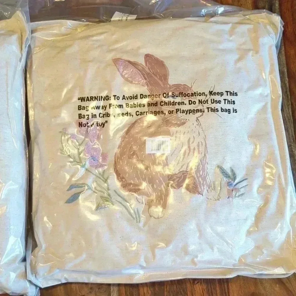2 Printed Bunny Easter Square Throw Pillow W/ Zipper Ivory Threshold